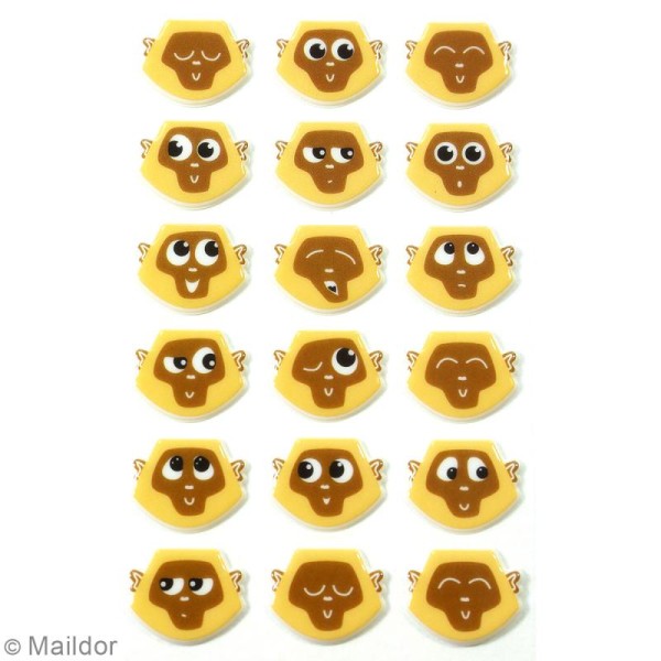 Stickers Fantaisie Cooky - Emoticones Singes - 1 planche 7,5 x 12 cm - Photo n°2