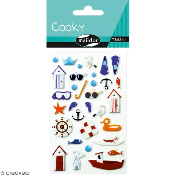 Stickers Fantaisie Cooky - Bord de Mer - 1 planche 7,5 x 12 cm - Photo n°1