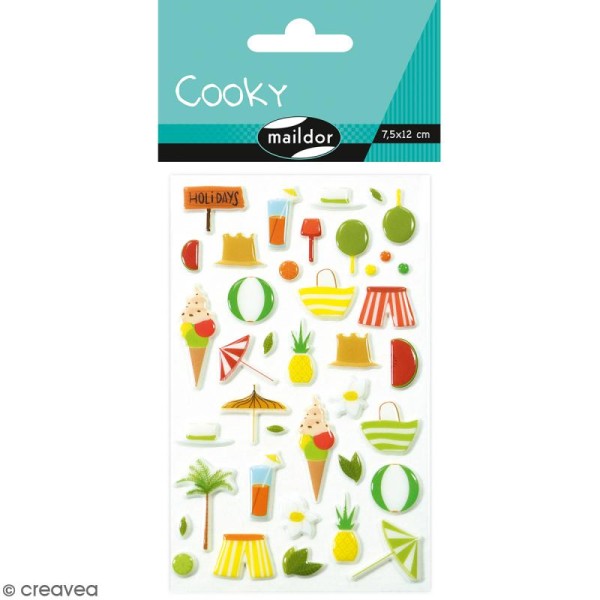 Stickers Fantaisie Cooky - Plage Tropicale - 1 planche 7,5 x 12 cm - Photo n°1