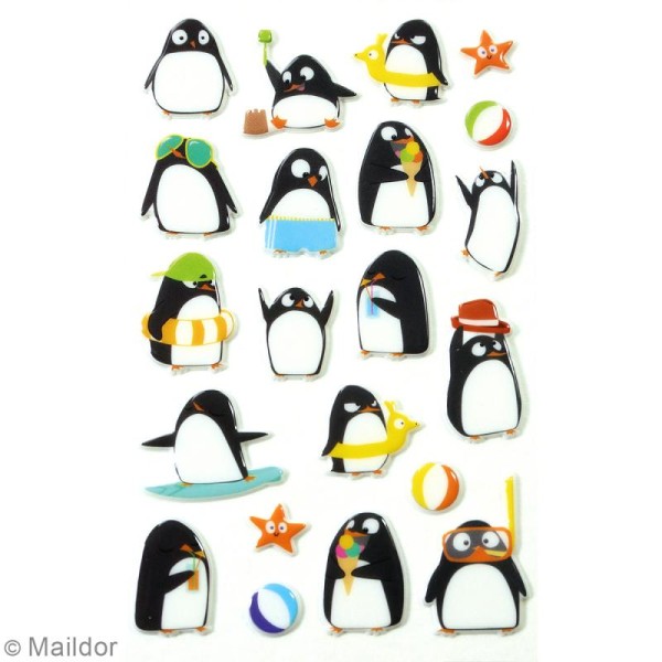 Stickers Fantaisie Cooky - Pingouins - 1 planche 7,5 x 12 cm - Photo n°2