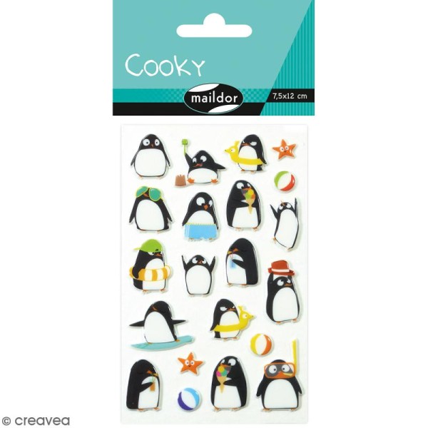 Stickers Fantaisie Cooky - Pingouins - 1 planche 7,5 x 12 cm - Photo n°1