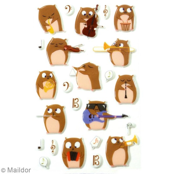 Stickers Fantaisie Cooky - Hamsters musiciens - 1 planche 7,5 x 12 cm - Photo n°2