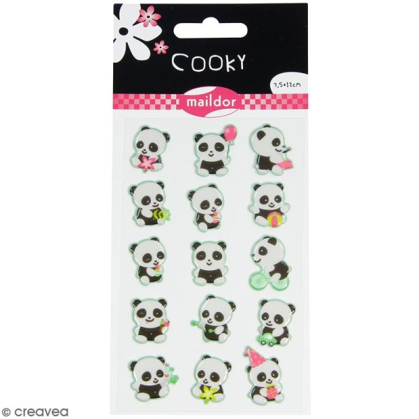 Stickers Fantaisie Cooky - Panda - 1 planche 7,5 x 12 cm - Photo n°1