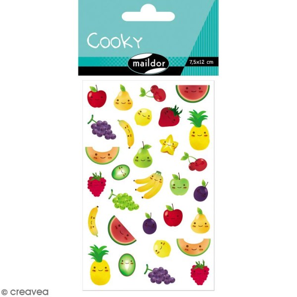 Stickers Fantaisie Cooky - Kawaï Fruits - 1 planche 7,5 x 12 cm - Photo n°1