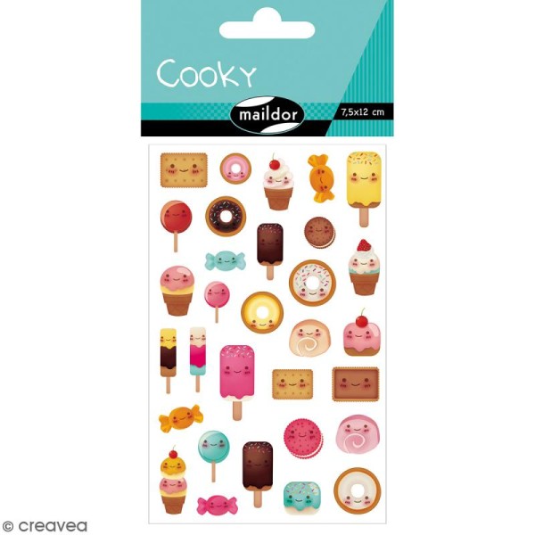 Stickers Fantaisie Cooky - Kawaï Gourmandises - 1 planche 7,5 x 12 cm - Photo n°1