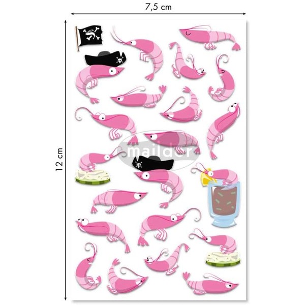 Stickers Fantaisie Cooky - Kawaï Crevettes - 1 planche 7,5 x 12 cm - Photo n°2