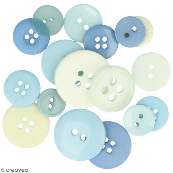 Assortiment de boutons - Différentes tailles - Camaïeu de Bleu - 200 pcs environ - Photo n°1