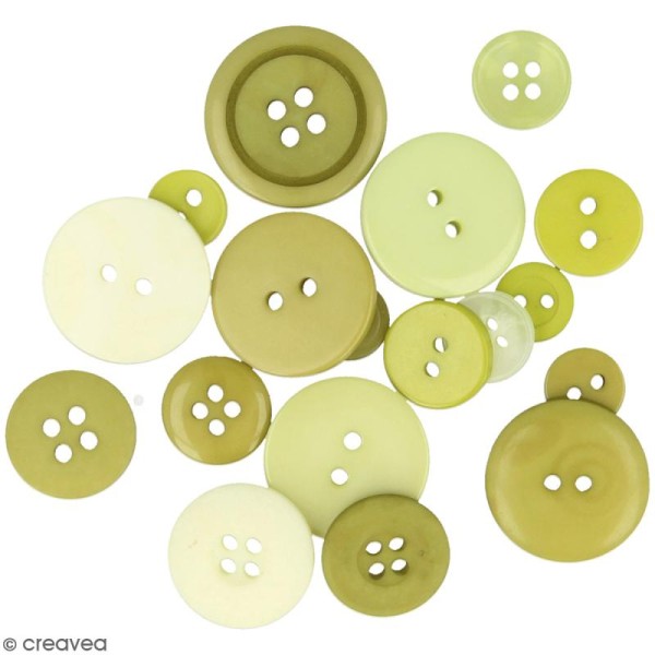 Assortiment de boutons - Différentes tailles - Camaïeu de Vert - 200 pcs environ - Photo n°1