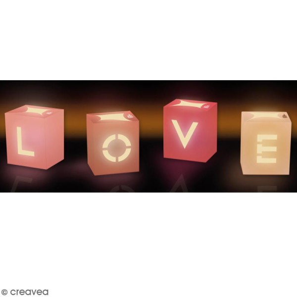 Lot de lanternes en papier non inflammable - LOVE rose - 4 pcs - Photo n°2