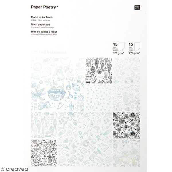 Bloc papier scrap à motif - Hot Foil Iridescent - Magical Summer - 30 feuilles - Photo n°1