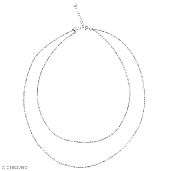 Double chaine collier à maillons - Argenté - 60 cm - Photo n°1