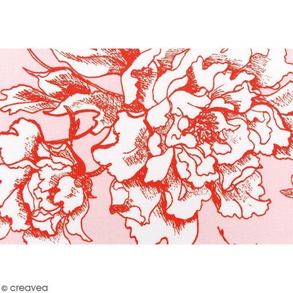 Tissu Rico - Toile de Jouy - Fleurs de Cerisier Oranges - fond Poudré - Par 10 cm (sur mesure) - Photo n°3