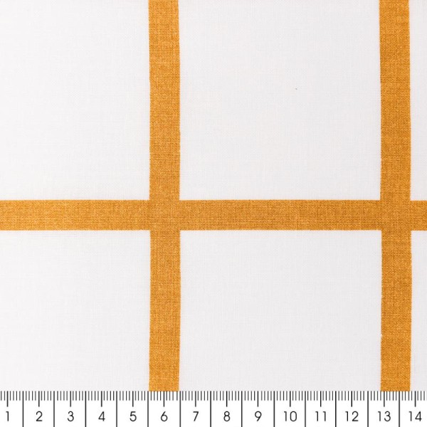 Tissu Rico - Toile de Jouy - Grands Carreaux Dorés Riches - fond Blanc - Par 10 cm (sur mesure) - Photo n°2