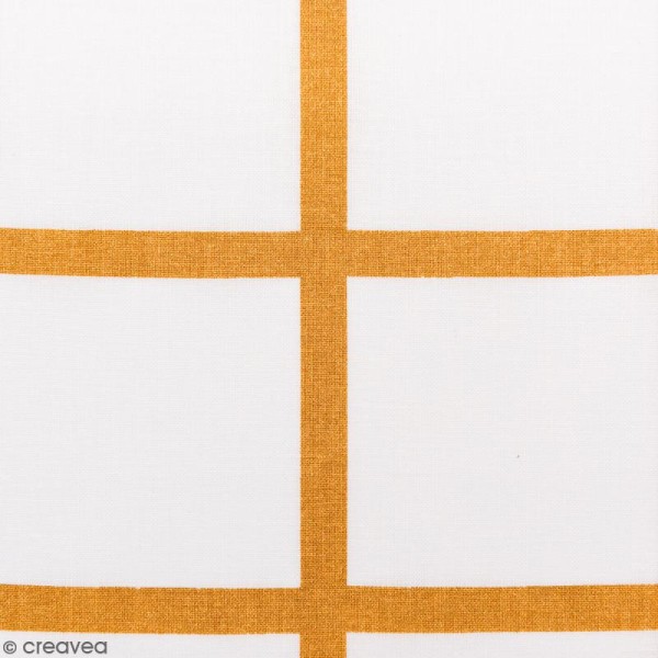 Tissu Rico - Toile de Jouy - Grands Carreaux Dorés Riches - fond Blanc - Par 10 cm (sur mesure) - Photo n°1