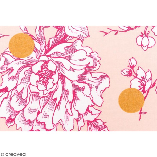 Tissu Rico - Toile de Jouy - Fleurs de Cerisier Roses - fond Poudré - Par 10 cm (sur mesure) - Photo n°3
