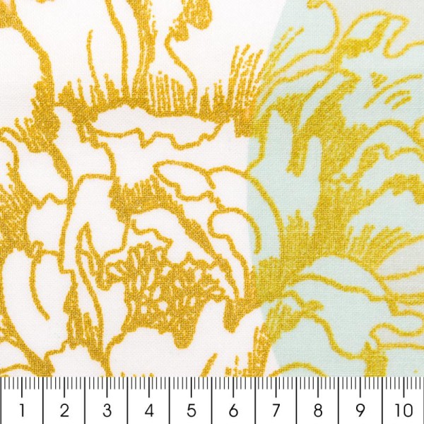 Tissu Rico - Toile de Jouy - Fleurs de Cerisier - fond Poudré et Menthe - Par 10 cm (sur mesure) - Photo n°2