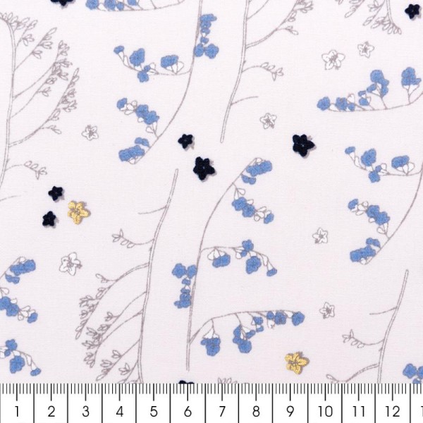 Tissu Rico - Toile de Jouy - Fleurs Sauvages - fond Gris et Doré - Par 10 cm (sur mesure) - Photo n°2