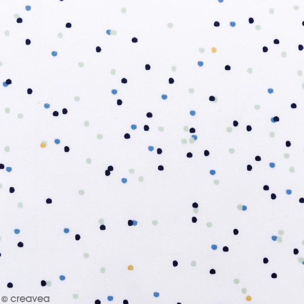 Tissu Rico - Toile de Jouy - Confettis - fond Bleu - Par 10 cm (sur mesure) - Photo n°1