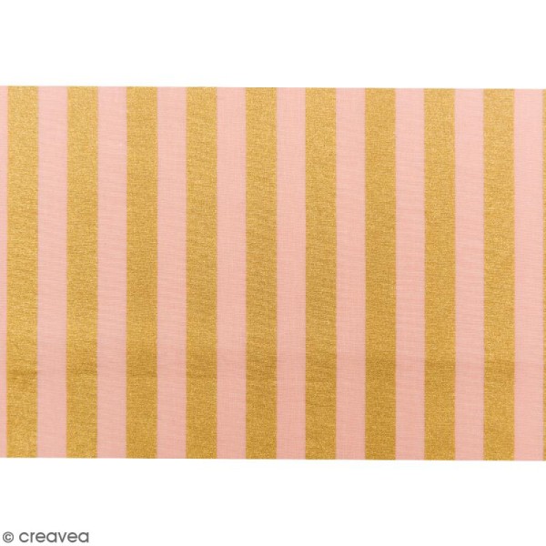 Tissu Rico - Toile de Jouy - Rayures Dorées - fond Rose - Par 10 cm (sur mesure) - Photo n°3