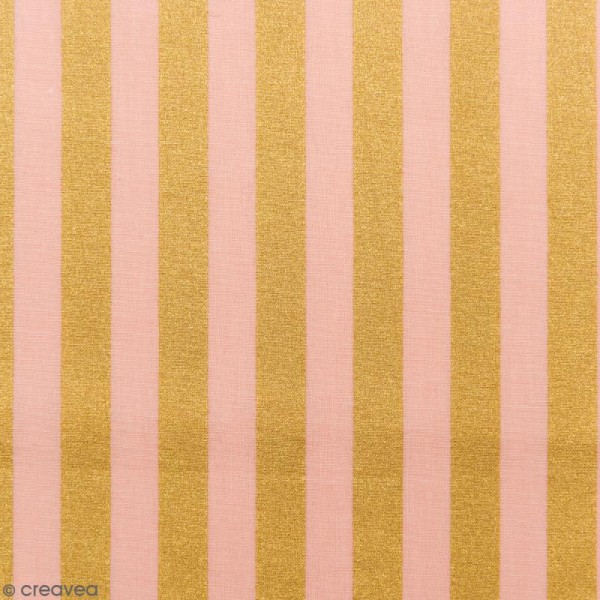 Tissu Rico - Toile de Jouy - Rayures Dorées - fond Rose - Par 10 cm (sur mesure) - Photo n°1