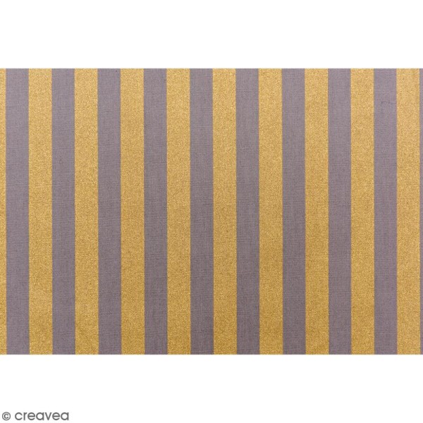Tissu Rico - Toile de Jouy - Rayures Dorées - fond Gris - Par 10 cm (sur mesure) - Photo n°3