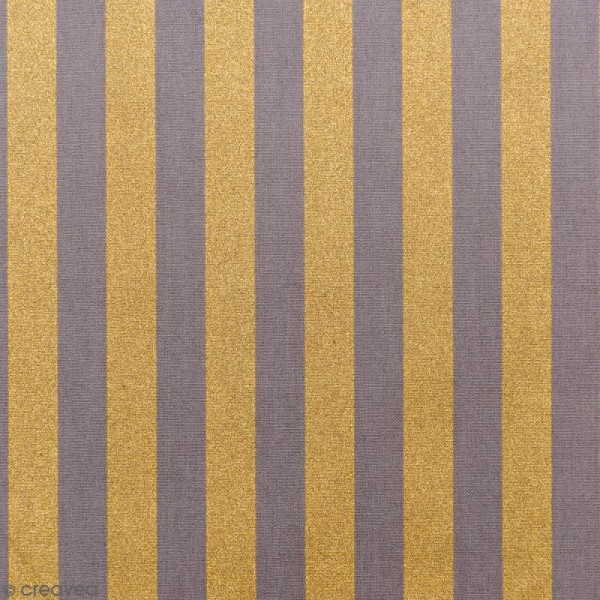 Tissu Rico - Toile de Jouy - Rayures Dorées - fond Gris - Par 10 cm (sur mesure) - Photo n°1