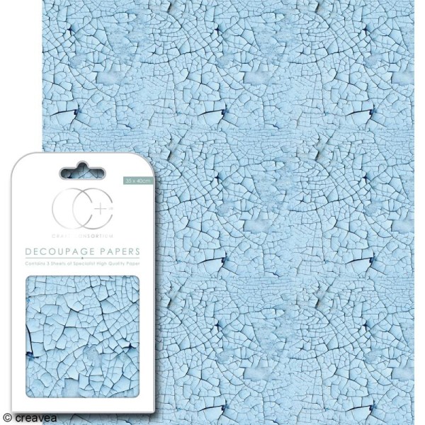 Feuilles de papier décoratif - 35 x 40 cm - Bleue craquelée - 3 pcs - Photo n°1