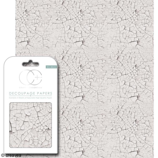 Feuilles de papier décoratif - 35 x 40 cm - Bois craquelé blanc - 3 pcs - Photo n°1