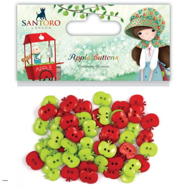Assortiment de boutons Pommes - Vert et Rouge - 60 pcs - Photo n°1