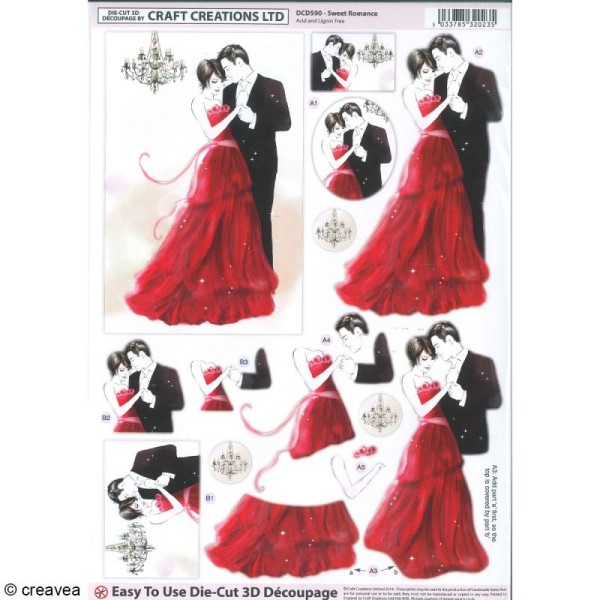 Carte 3D pré-découpée - Couple de mariés noir et rouge - 21 x 29,7 cm - Photo n°1
