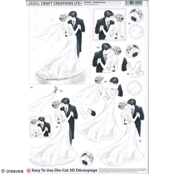 Carte 3D pré-découpée - Couple de mariés noir et blanc - 21 x 29,7 cm - Photo n°1