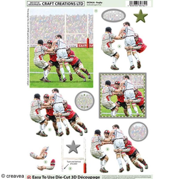 Carte 3D pré-découpée - Match de rugby - 21 x 29,7 cm - Photo n°1