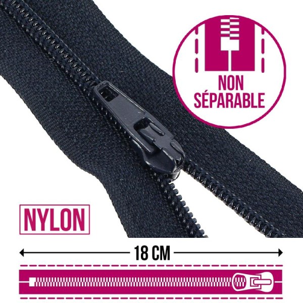 Fermeture fine nylon non séparable - 18 cm - Plusieurs couleurs - Photo n°1