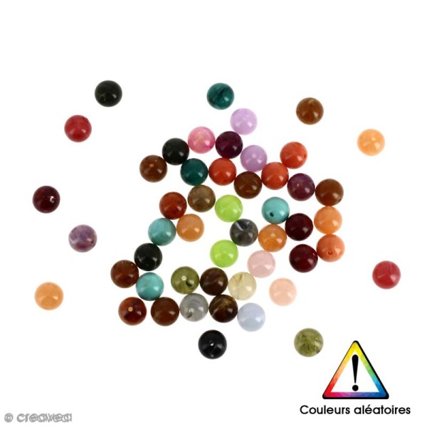 Perles rondes en acrylique Couleurs aléatoires - 8 mm - 50 pcs - Photo n°1