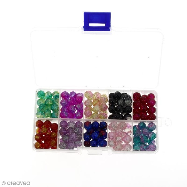 Set de perles rondes transparentes en verre - 10 couleurs - 8 mm - 200 pcs - Photo n°2