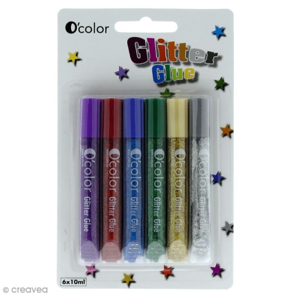 Colle à paillettes Glitter Glue - 6 tubes de 10 ml - Photo n°1