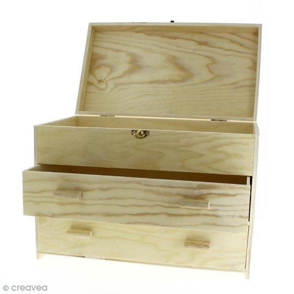 Maxi boîte de rangement en bois - 2 tiroirs - 35 x 20 x 26 cm - Photo n°2