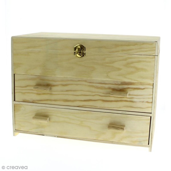 Maxi boîte de rangement en bois - 2 tiroirs - 35 x 20 x 26 cm - Photo n°1