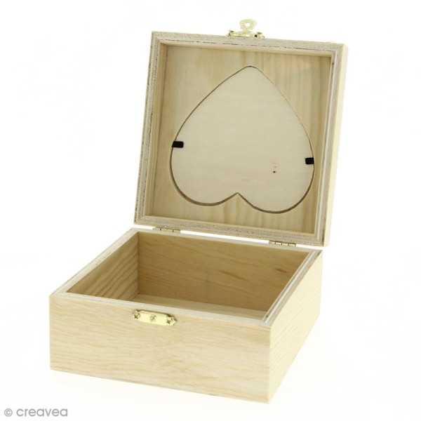 Boîte carrée en bois à décorer - Photo coeur - 13,7 x 7 x 13,1 cm - Photo n°2