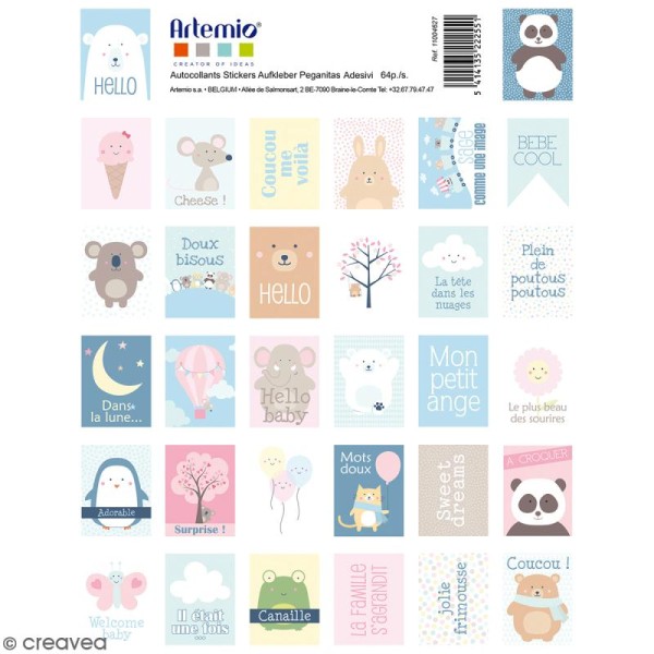 Stickers timbre décoratif - Adorable - 3,3 x 2,7 cm - 64 pcs - Photo n°1