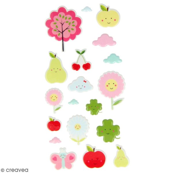 Stickers Puffies 14 x 7,5 cm - Adorables fruits - 19 autocollants - Photo n°1