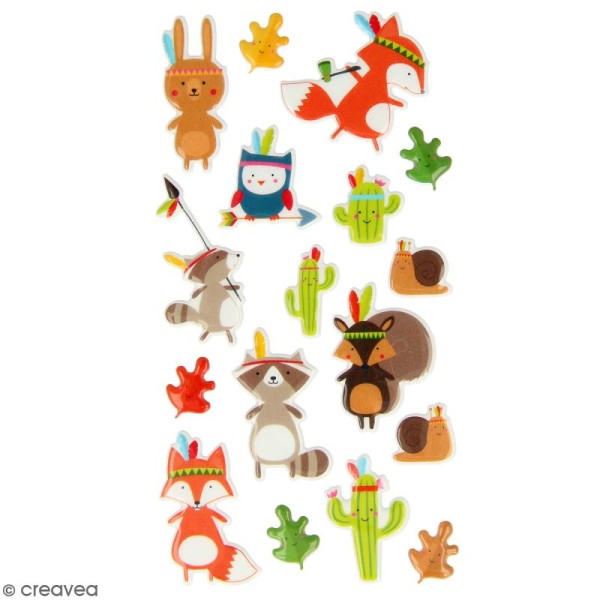 Stickers Puffies Artemio Totem - Animaux indiens - 17 pcs - Photo n°1