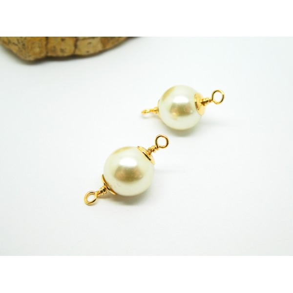 2 Connecteurs intercalaires perle blanche 21*10mm - acrylique et laiton doré - Photo n°1
