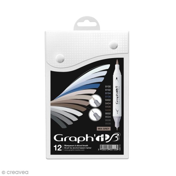 Graph'it Brush & Extra Fine - Mix Greys - 12 marqueurs - Photo n°1