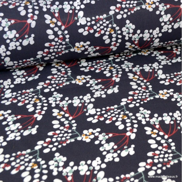 Tissu coton imprimé Cerisiers Japonais vert Prune -  Oeko tex - Photo n°1