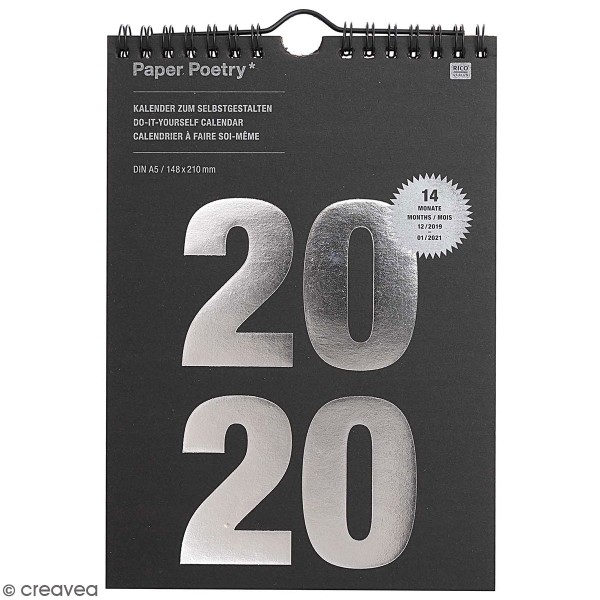 Calendrier 14 mois 2020 - Noir - A5 - Photo n°1
