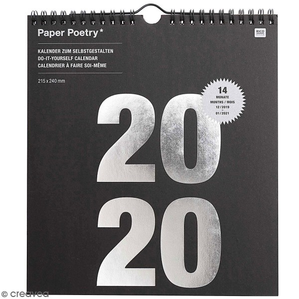 Calendrier 14 mois 2020 - Noir - 21,5 x 24 cm - Photo n°1