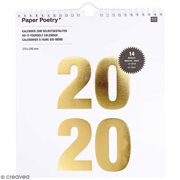 Calendrier 14 mois 2020 - Blanc - 21,5 x 24 cm - Photo n°1