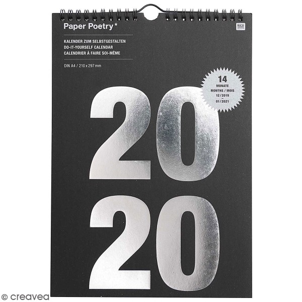Calendrier 14 mois 2020 - Noir - A4 - Photo n°1