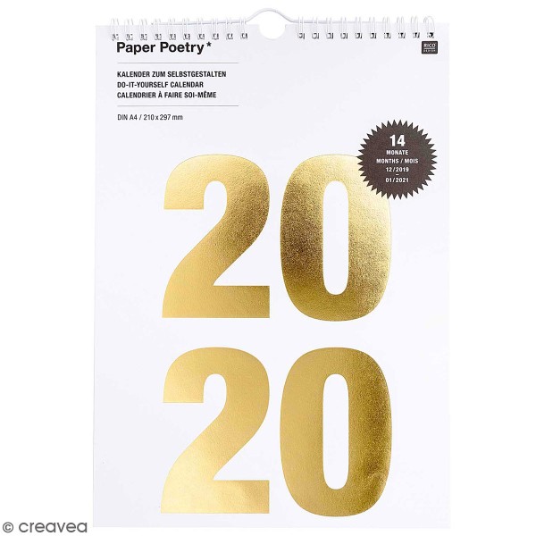 Calendrier 14 mois 2020 - Blanc - A4 - Photo n°1